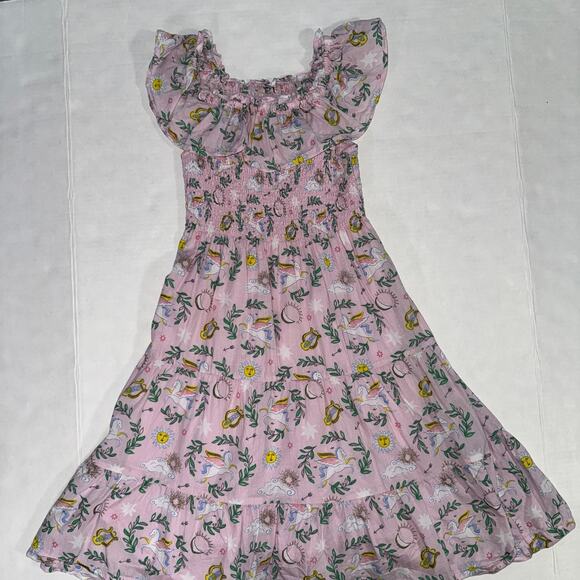 Mini Boden Girl 7-8 Shirred Woven Midi Dress Summer Printed Lightweight Party